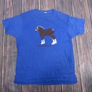 Vintage Clydesdale Shirt Mens XL Blue Horse Graphic Screen Stars 80s USA